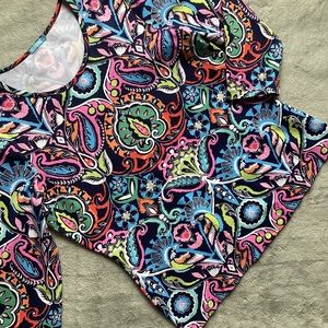 J. McLaughlin Catalina Cloth Navy Blue Abstract Paisley Print Long Sleeve Top XL